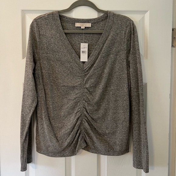LOFT grey long sleeved rouched top - Picture 1 of 5